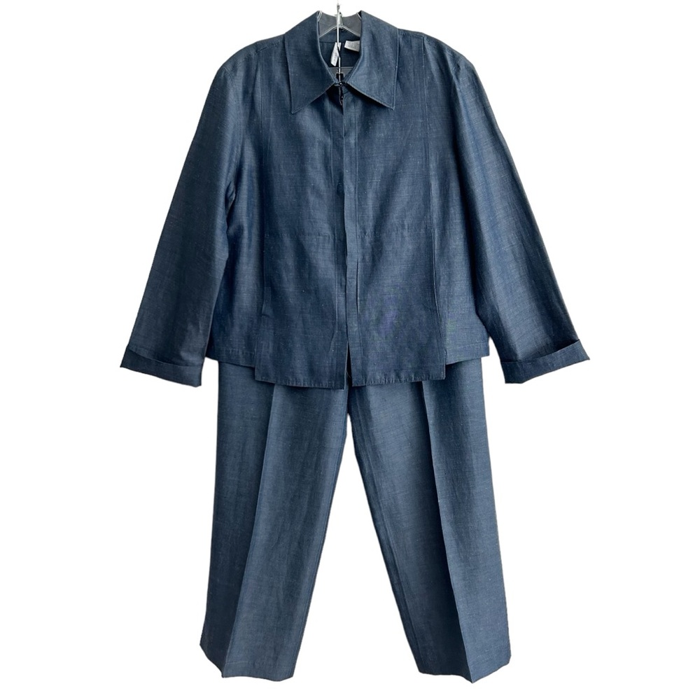 Via Seta Denim Blue Silk Linen Pantsuit 10 Epc
